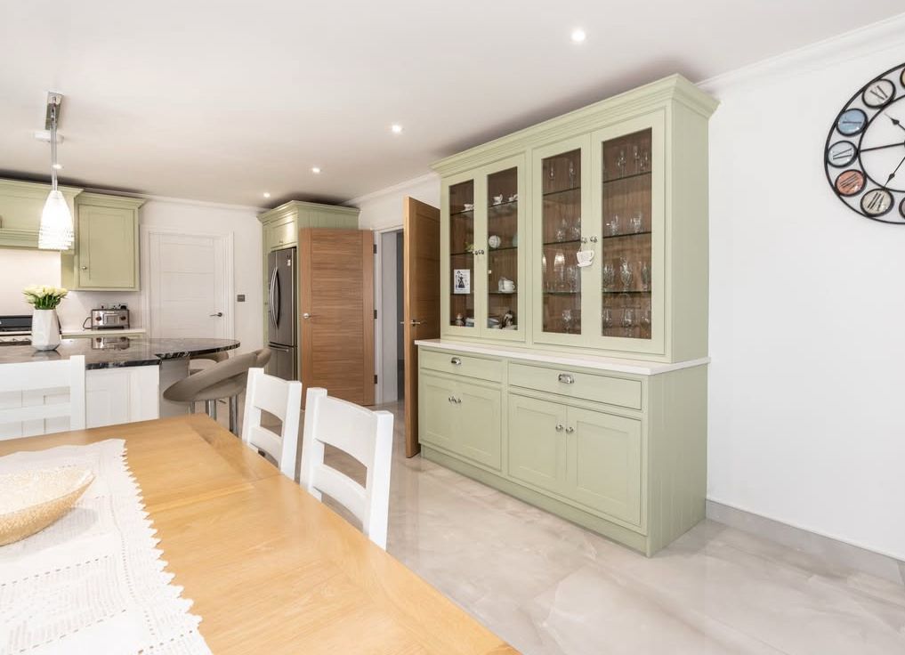 Bespoke sage glazed dresser carpentry in Watton-at-Stone